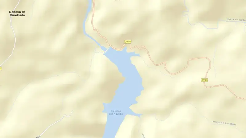Road map of Águeda reservoir, Salamanca, Castile and León, Spain