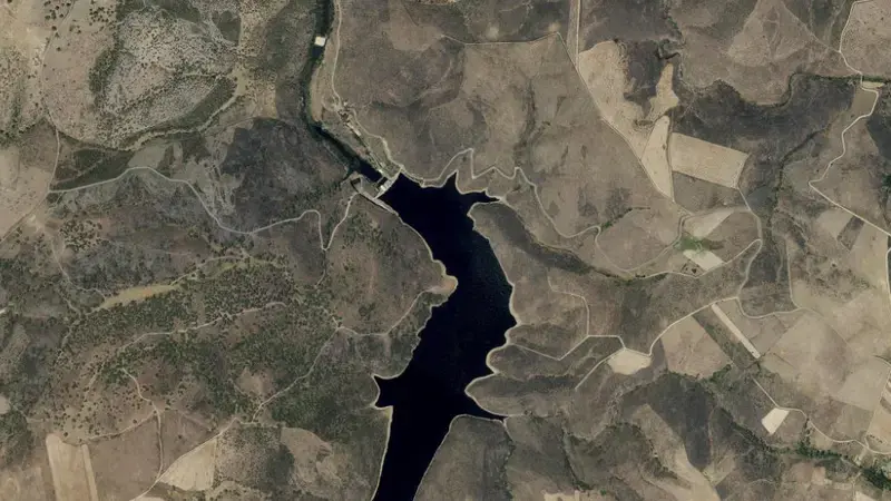 Satellite view of Águeda reservoir, Salamanca, Castile and León, Spain