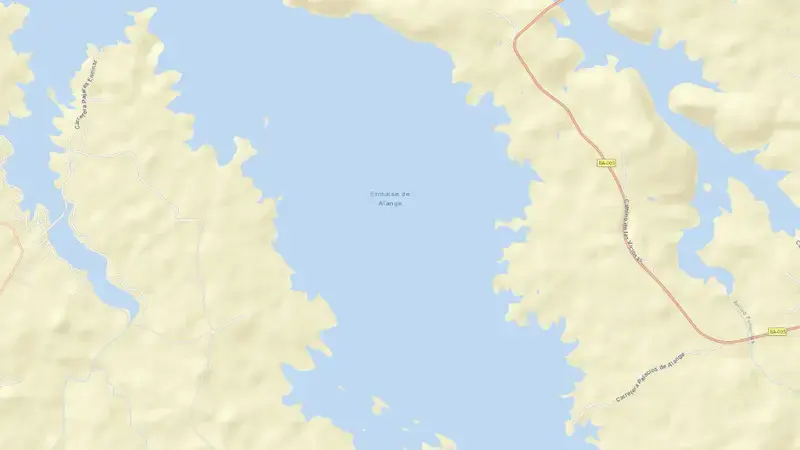 Road map of Alange reservoir, Badajoz, Extremadura, Spain