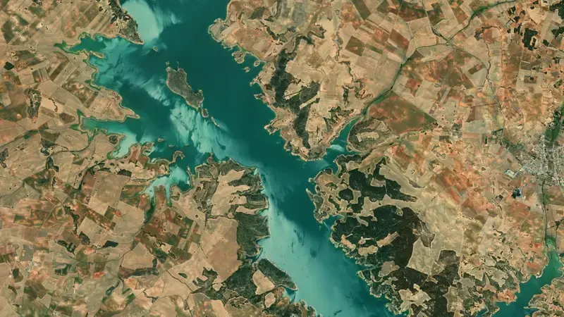 Satellite view of Alarcón reservoir, Cuenca, Castile-La Mancha, Spain