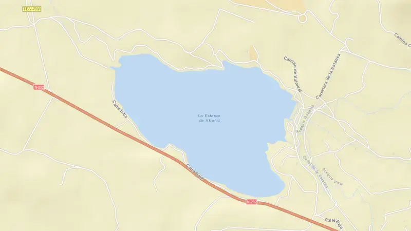 Road map of Alcañiz (Estanca) reservoir, Ebro, Spain