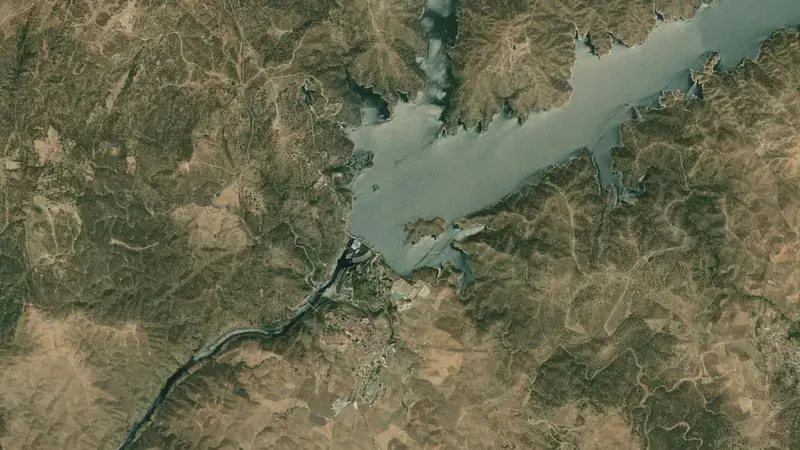 Satellite view of Alcántara reservoir, Cáceres, Extremadura, Spain
