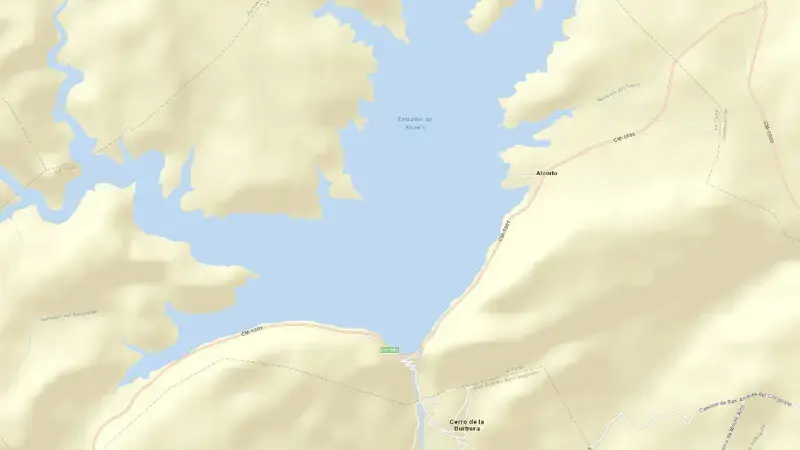 Road map of Alcorlo reservoir, Guadalajara, Castile-La Mancha, Spain