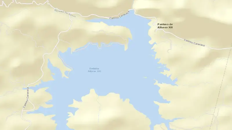 Road map of Alfonso XIII reservoir, Region of Murcia, Spain