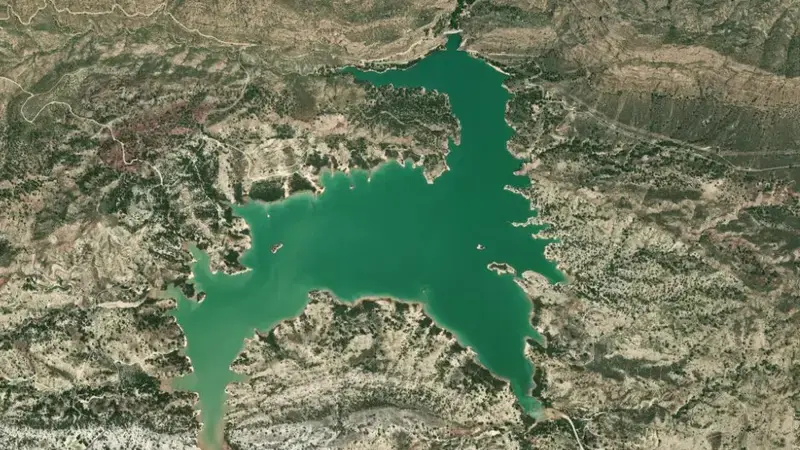 Satellite view of Alfonso XIII reservoir, Region of Murcia, Spain