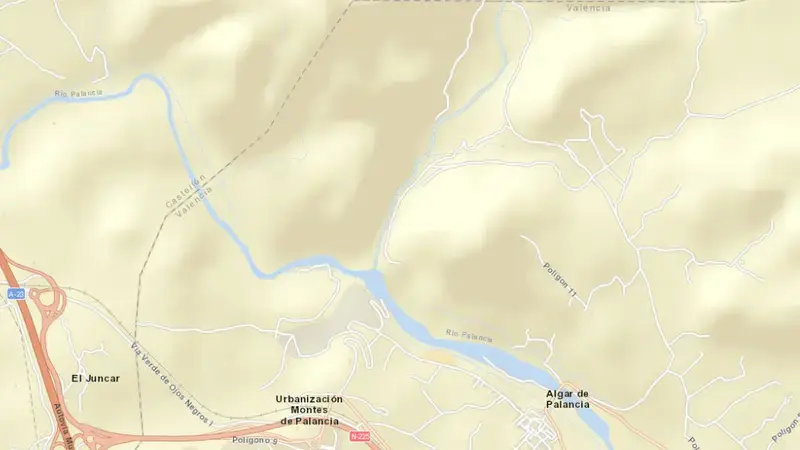 Road map of Algar reservoir, Valencia, Valencian Community, Spain