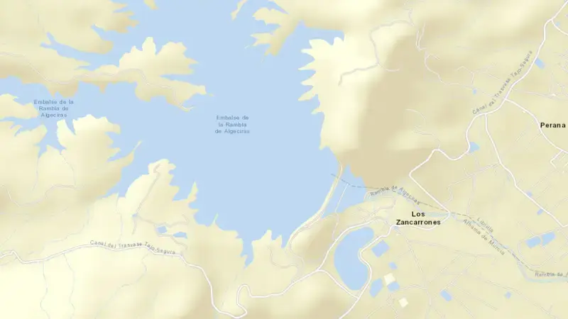 Road map of Algeciras reservoir, Region of Murcia, Spain