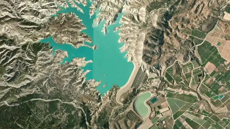 Satellite view of Algeciras reservoir, Region of Murcia, Spain
