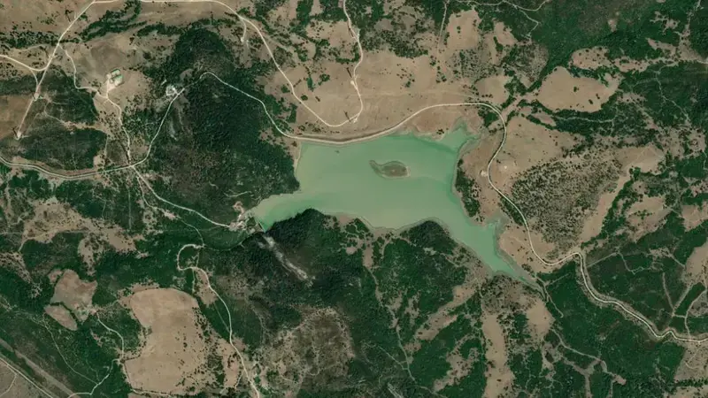 Satellite view of Almodóvar reservoir, Cádiz, Andalusia, Spain