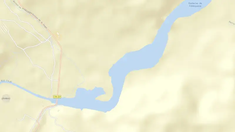 Road map of Almoguera reservoir, Guadalajara, Castile-La Mancha, Spain
