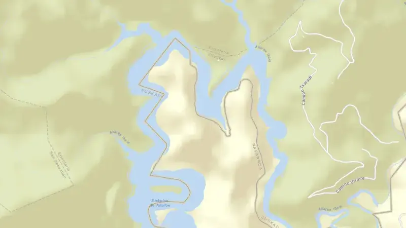Road map of Añarbe reservoir, Larraun-Leitzaldea, Navarre, Spain