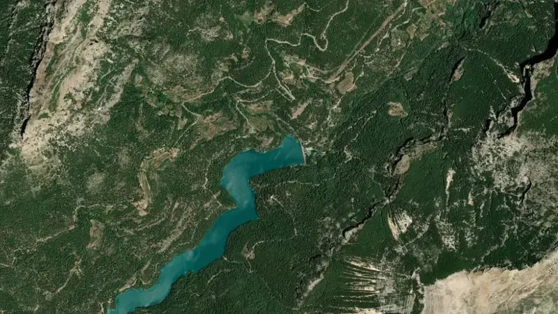 Satellite view of Anchuricas reservoir, Jaén, Andalusia, Spain