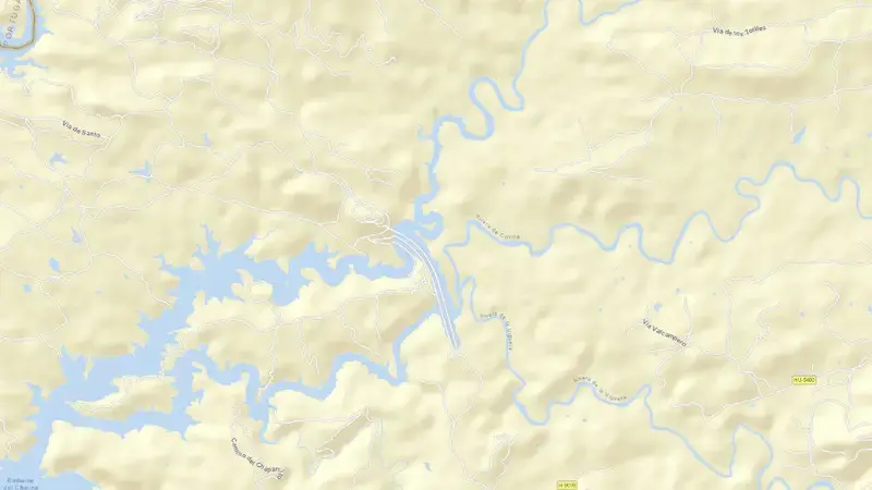 Road map of Andévalo reservoir, Huelva, Andalusia, Spain