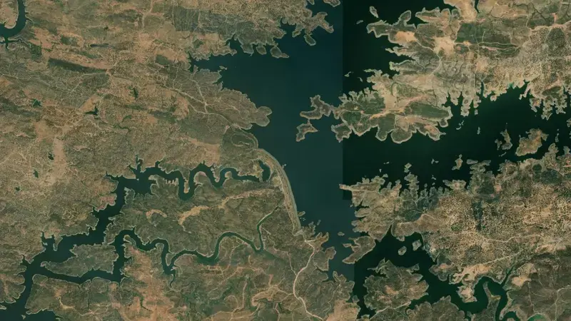 Satellite view of Andévalo reservoir, Huelva, Andalusia, Spain