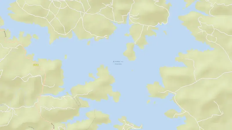 Road map of Aracena reservoir, Huelva, Andalusia, Spain