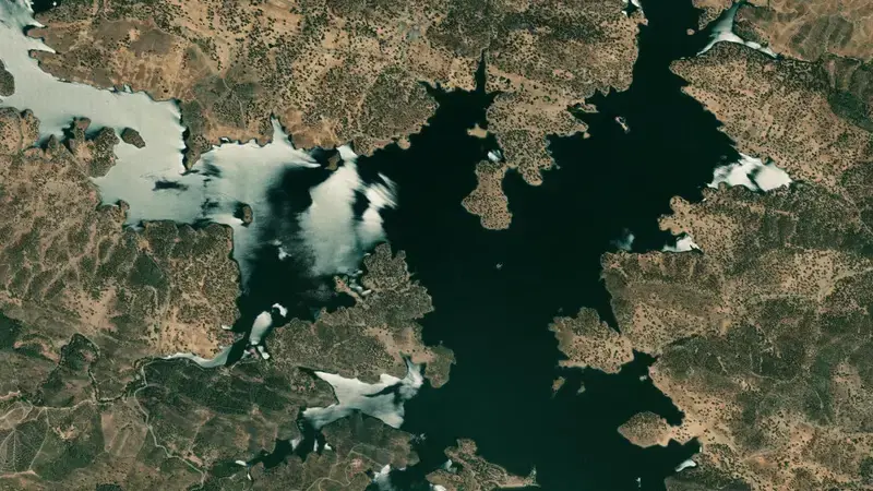 Satellite view of Aracena reservoir, Huelva, Andalusia, Spain