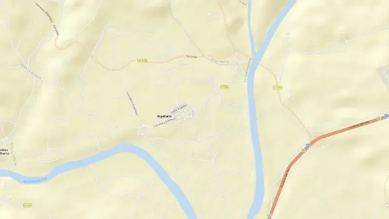 Road map of Arenoso reservoir, Córdoba, Andalusia, Spain