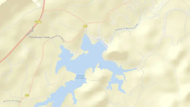 Road map of Argos reservoir, Region of Murcia, Spain