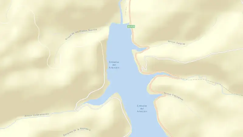 Road map of Arlanzón reservoir, Burgos, Castile and León, Spain