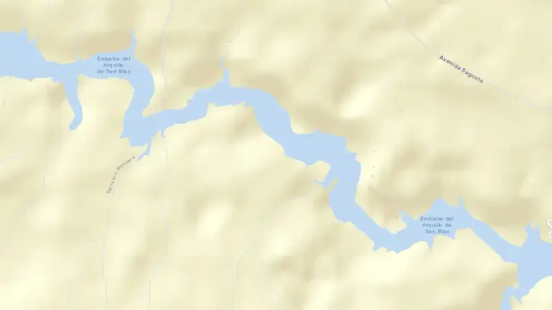 Road map of Arquillo de San Blas reservoir, Teruel, Aragon, Spain