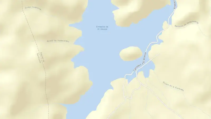 Road map of El Atance reservoir, Guadalajara, Castile-La Mancha, Spain