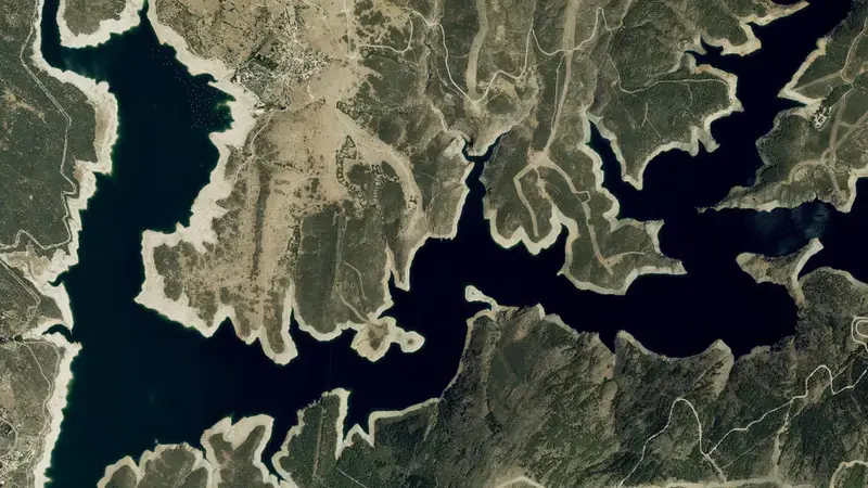 Satellite view of El Atazar reservoir, Community of Madrid, Spain