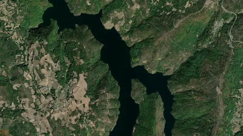 Satellite view of Bao reservoir, Ourense, Galicia, Spain