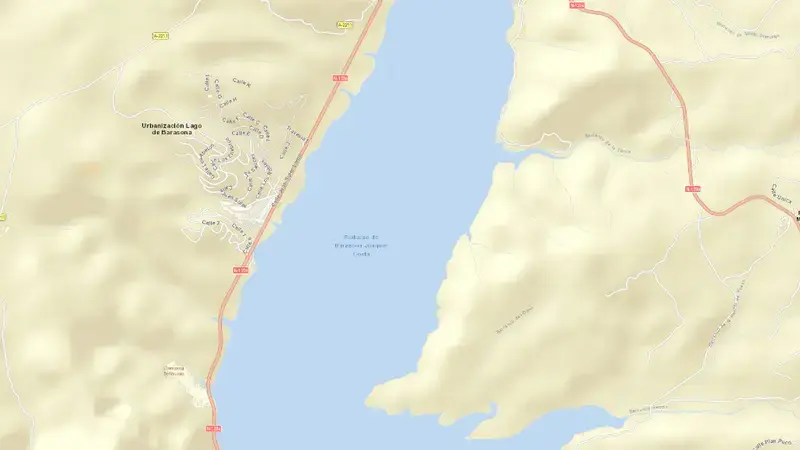Road map of Barasona reservoir, Huesca, Aragon, Spain