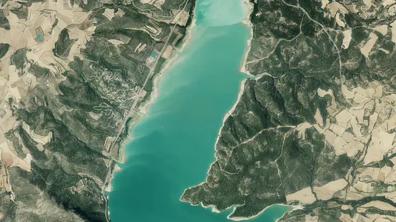 Satellite view of Barasona reservoir, Huesca, Aragon, Spain