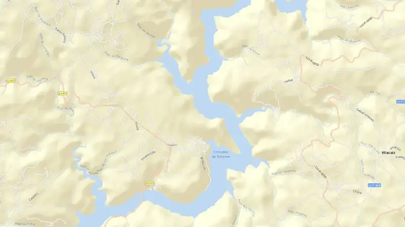 Road map of Belesar reservoir, Lugo, Galicia, Spain