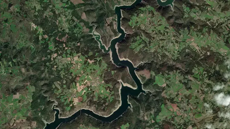 Satellite view of Belesar reservoir, Lugo, Galicia, Spain