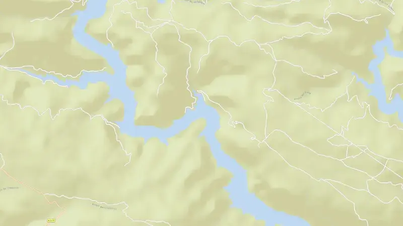 Road map of Bembézar reservoir, Córdoba, Andalusia, Spain