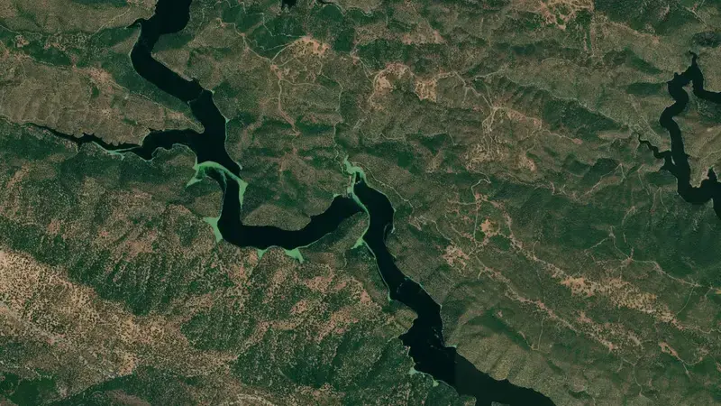 Satellite view of Bembézar reservoir, Córdoba, Andalusia, Spain