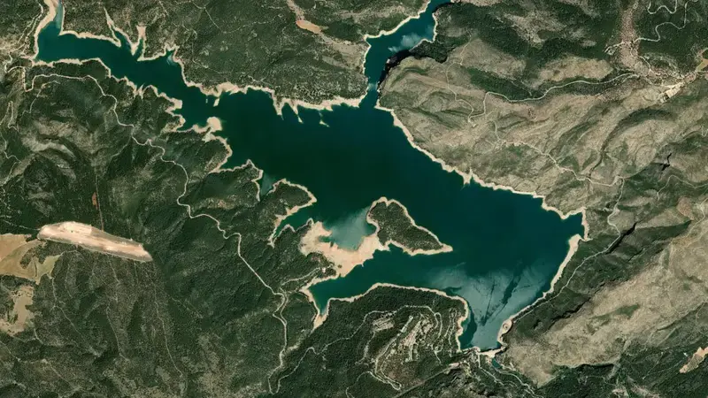Satellite view of Benagéber reservoir, Valencia, Valencian Community, Spain