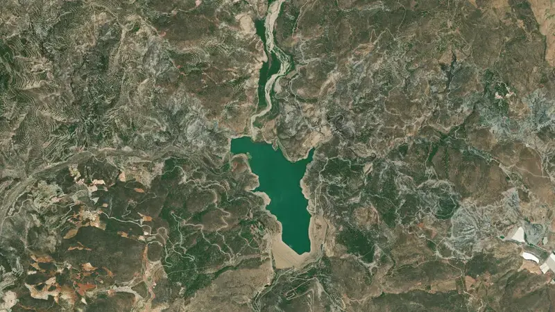 Satellite view of Benínar reservoir, Almeria, Andalusia, Spain