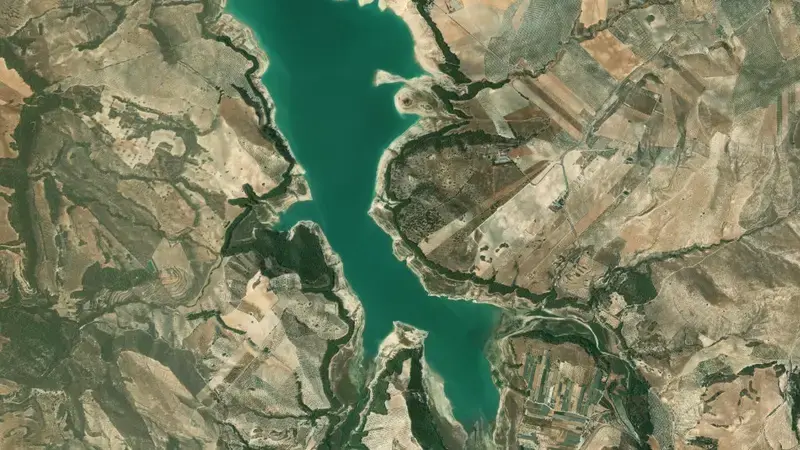 Satellite view of Bermejales reservoir, Guadalquivir, Spain