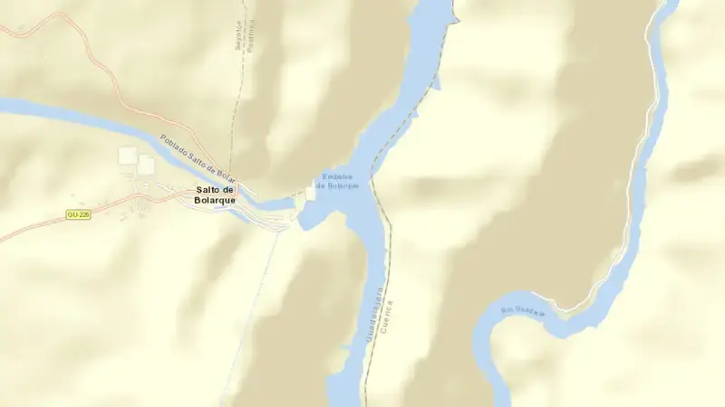 Road map of Bolarque reservoir, Cuenca, Castile-La Mancha, Spain