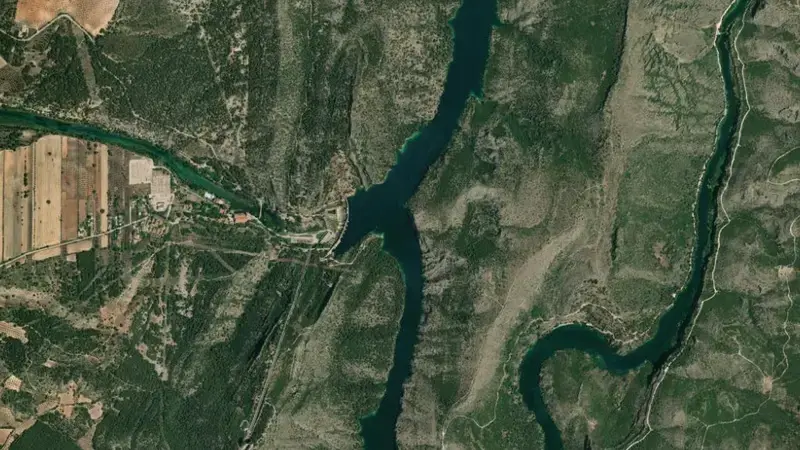 Satellite view of Bolarque reservoir, Cuenca, Castile-La Mancha, Spain