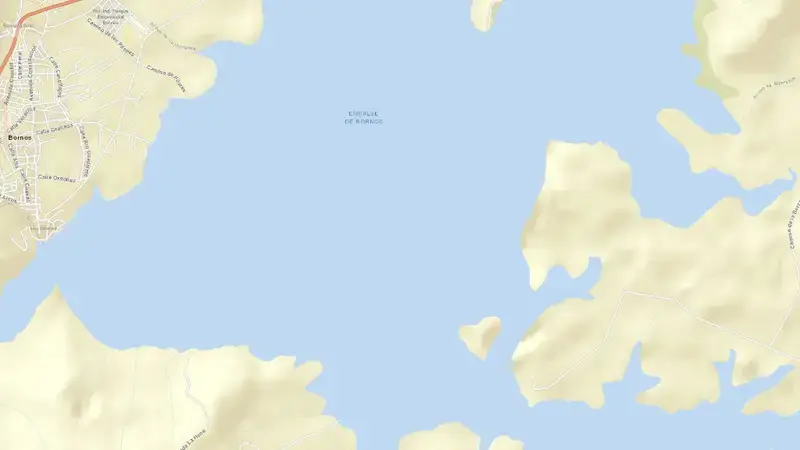 Road map of Bornos reservoir, Cádiz, Andalusia, Spain
