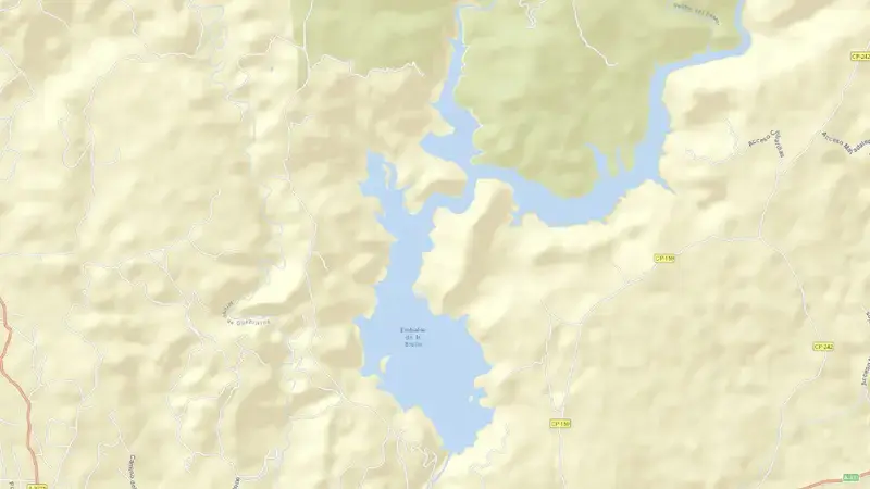Road map of La Breña II reservoir, Córdoba, Andalusia, Spain
