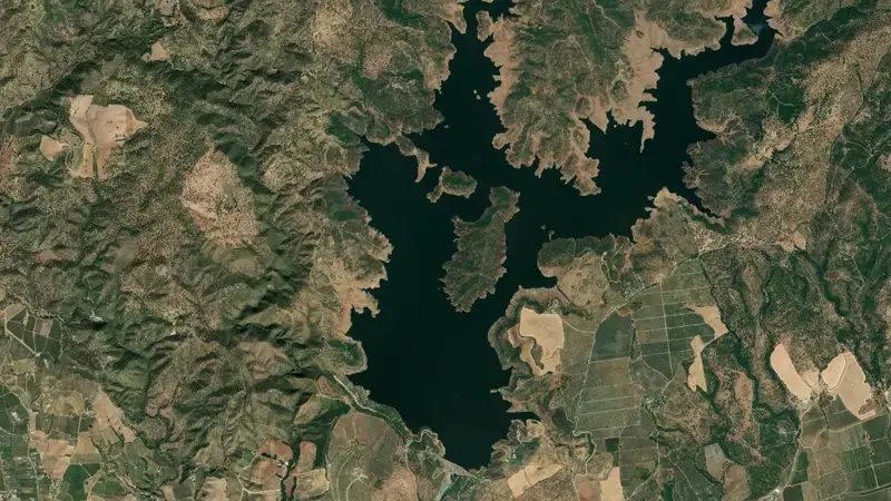 Satellite view of La Breña II reservoir, Córdoba, Andalusia, Spain