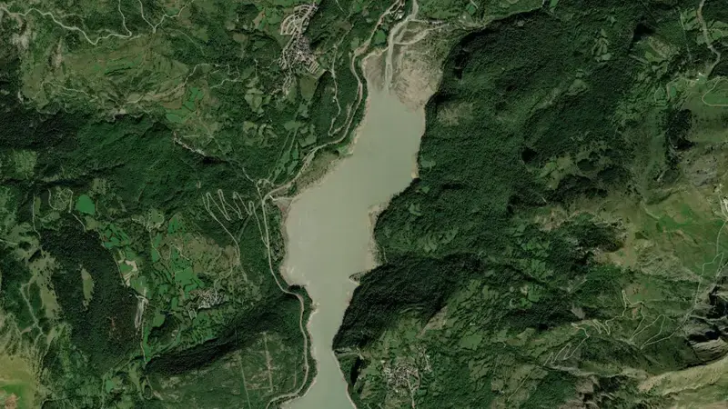 Satellite view of Búbal reservoir, Huesca, Aragon, Spain