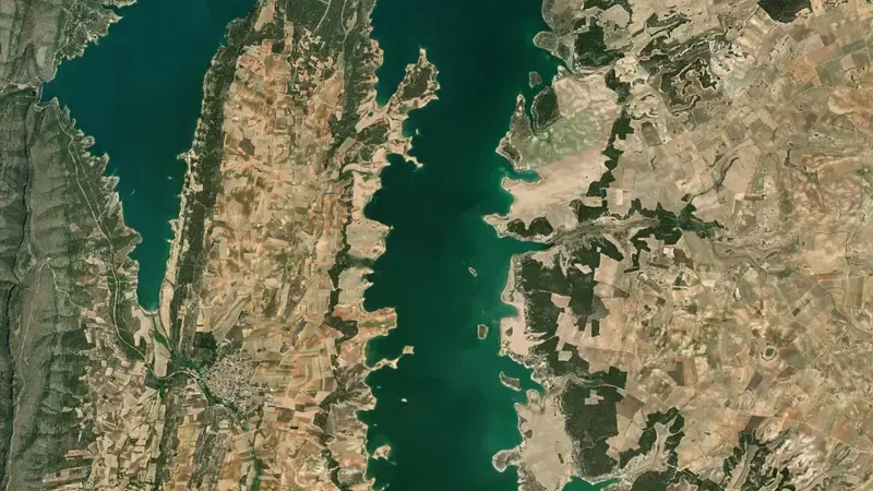 Satellite view of Buendía reservoir, Castile-La Mancha, Spain