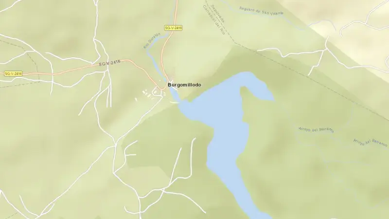 Road map of Burgomillodo reservoir, Segovia, Castile and León, Spain