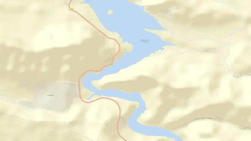 Road map of Calanda reservoir, Teruel, Aragon, Spain