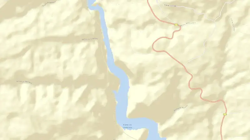 Road map of Camarasa reservoir, Lleida, Catalonia, Spain