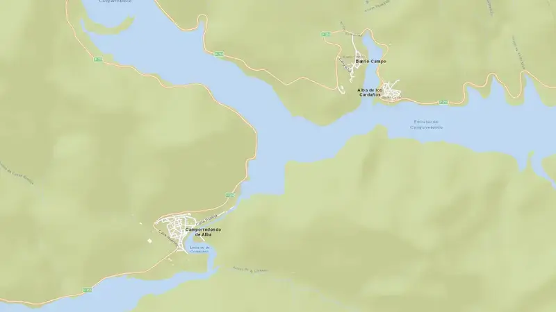 Road map of Camporredondo reservoir, Palencia, Castile and León, Spain