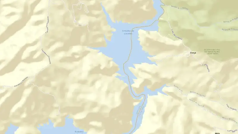 Road map of Canelles reservoir, Huesca, Aragon, Spain