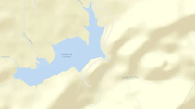 Road map of Casares de Arbas reservoir, León, Castile and León, Spain