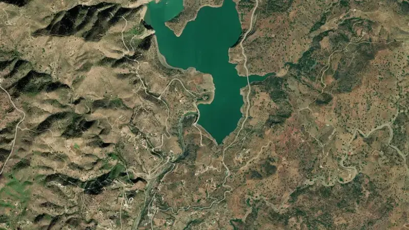 Satellite view of Casasola reservoir, Malaga, Andalusia, Spain